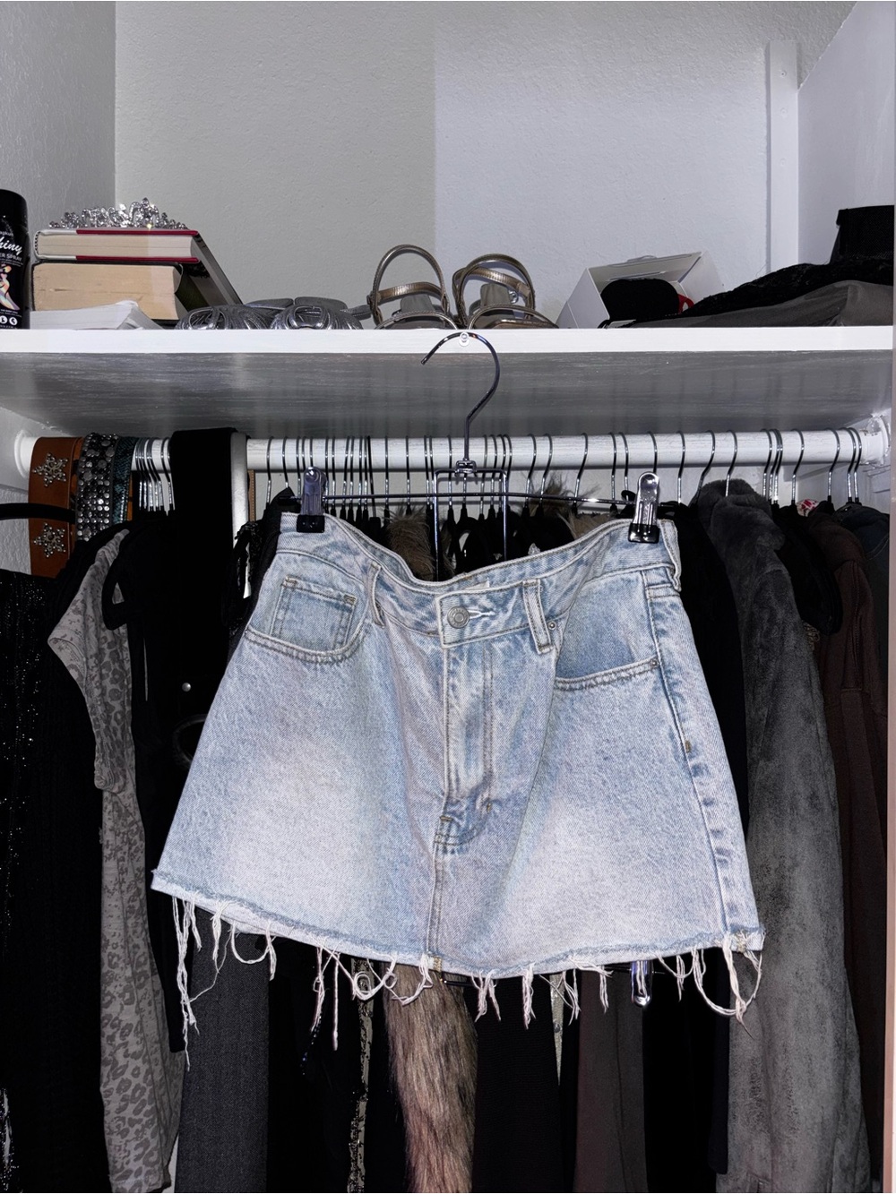 PacSun Light Wash Frayed Denim Mini Skirt